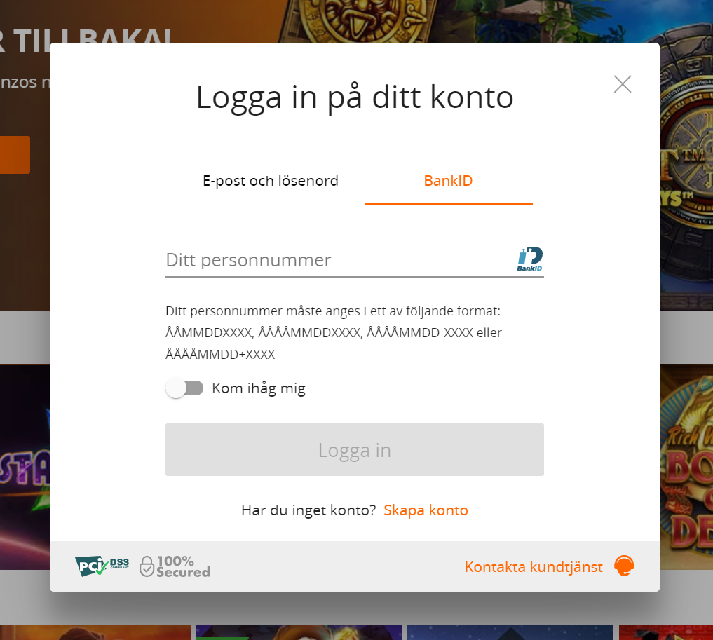Logga in enkelt på ditt Betsson-konto