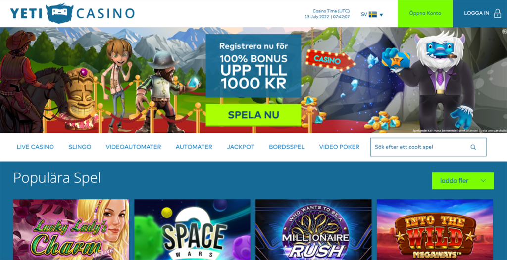 Yeti Casino Webbplats